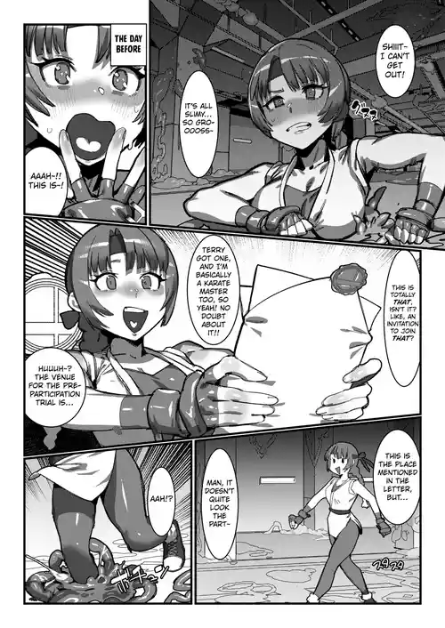 Yuri and Mai from KOF fall into a  tentacle trap disguised as the floor